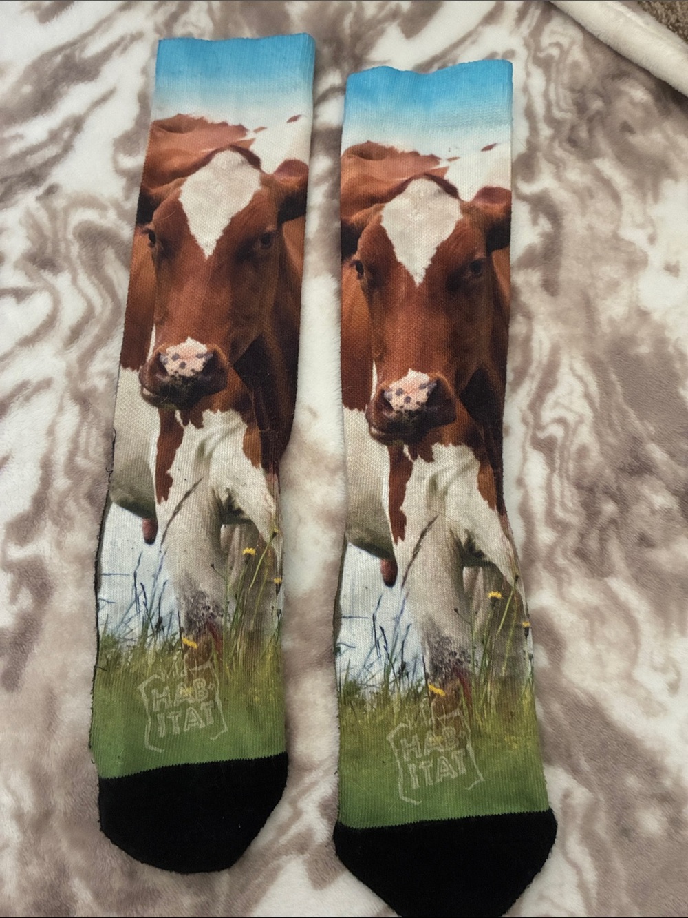 Habitat Cow Print Crew Socks - Blue, Brown & Green